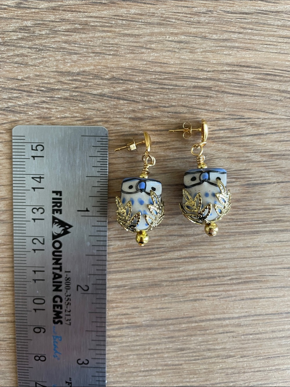 HAND CRAFTED WHIMSICAL CERAMIC BLUE OWL in a NEST EARRINGS Dangle Drop Novelty - Picture 6 of 7